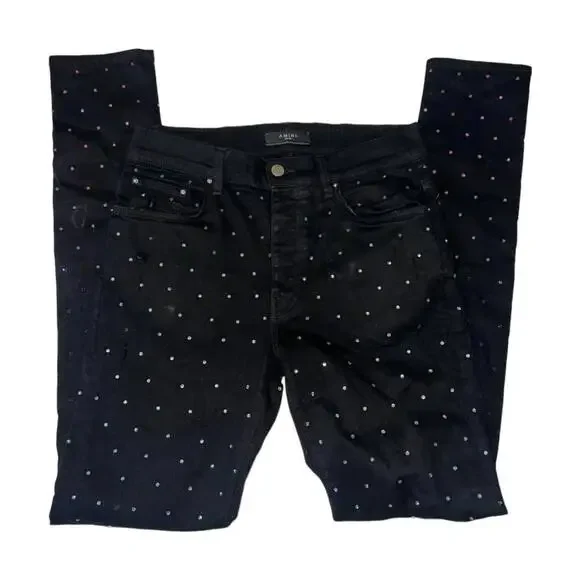 AMIRI Jeans Amiri Black Rainbow Crystal Ripped Jeans Rare Size